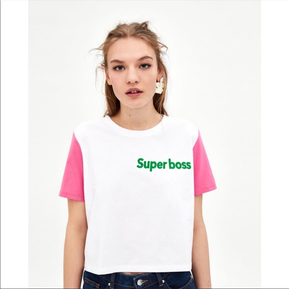 ZARA Trafaluc Collection “Super boss” Short Sleeve T-Shirt in Size S